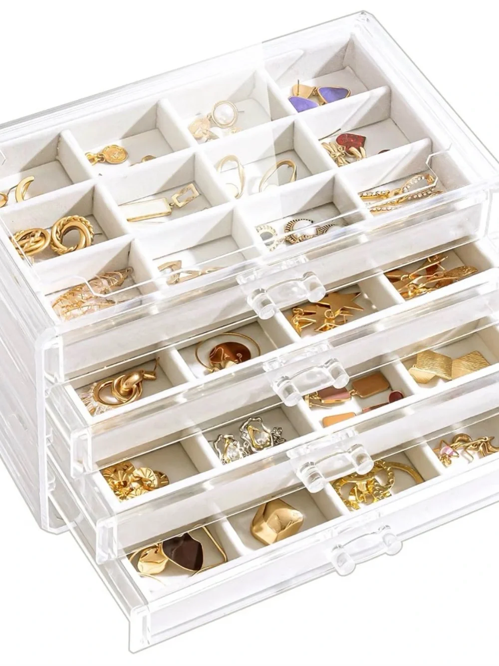Clear Acrylic 4-Drawer Jewelry Organizer with White Felt Inserts